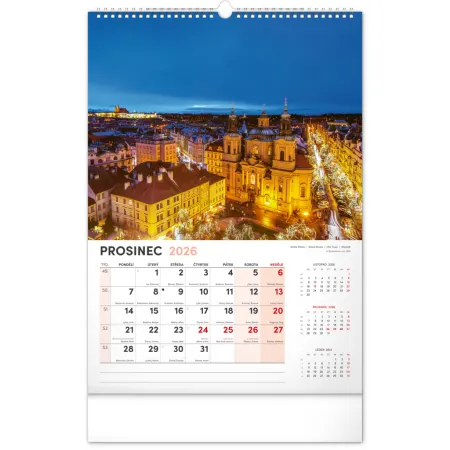 NOTIQUE Nástěnný kalendář Praha 2026, 33 x 46 cm