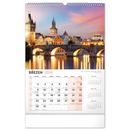NOTIQUE Nástěnný kalendář Praha 2026, 33 x 46 cm