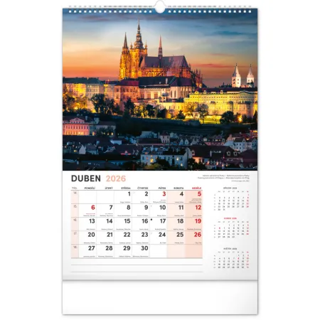 NOTIQUE Nástěnný kalendář Praha 2026, 33 x 46 cm