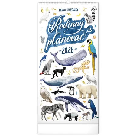 NOTIQUE Nástěnný kalendář Rodinný plánovací Animalium 2026, 21 x 42 cm