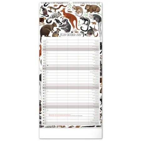 NOTIQUE Nástěnný kalendář Rodinný plánovací Animalium 2026, 21 x 42 cm