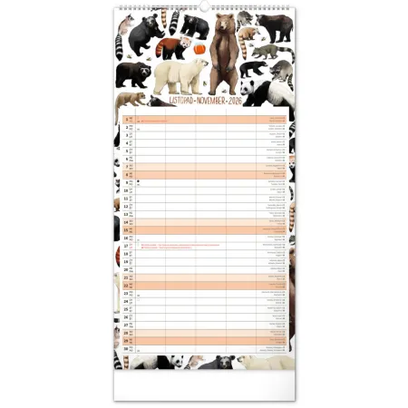 NOTIQUE Nástěnný kalendář Rodinný plánovací Animalium 2026, 21 x 42 cm