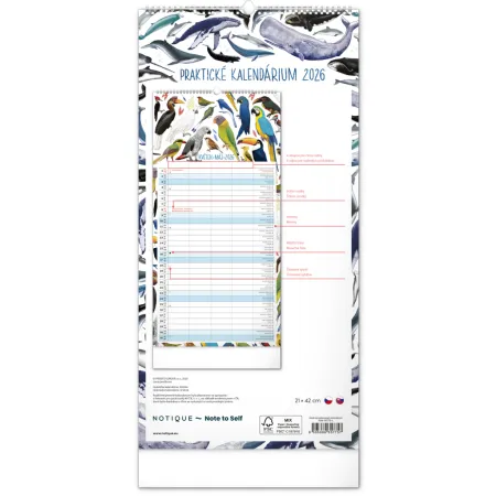 NOTIQUE Nástěnný kalendář Rodinný plánovací Animalium 2026, 21 x 42 cm