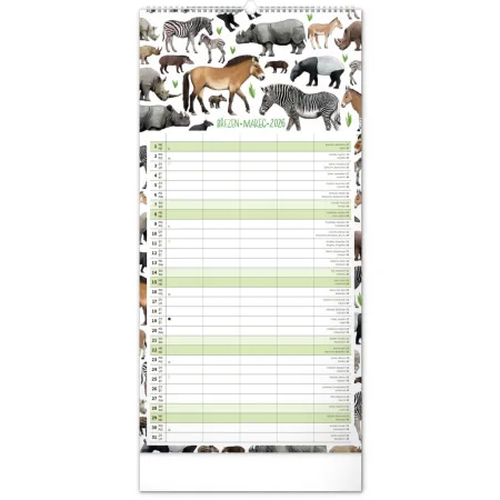 NOTIQUE Nástěnný kalendář Rodinný plánovací Animalium 2026, 21 x 42 cm