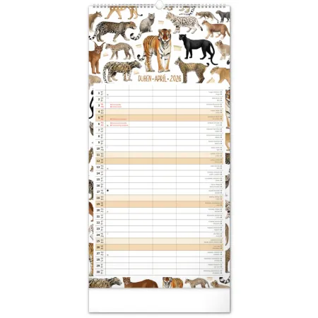 NOTIQUE Nástěnný kalendář Rodinný plánovací Animalium 2026, 21 x 42 cm