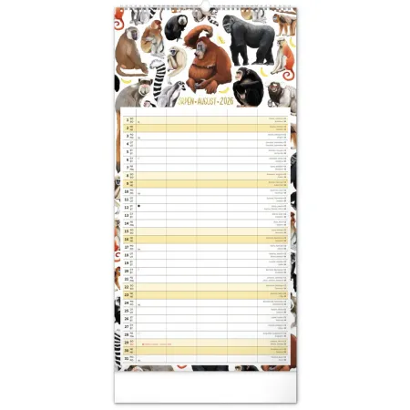 NOTIQUE Nástěnný kalendář Rodinný plánovací Animalium 2026, 21 x 42 cm