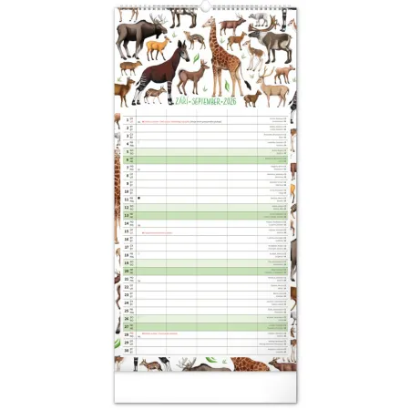 NOTIQUE Nástěnný kalendář Rodinný plánovací Animalium 2026, 21 x 42 cm