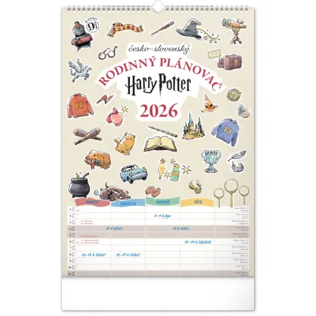 NOTIQUE Nástěnný kalendář Rodinný plánovací Harry Potter 2026, 33 x 46 cm