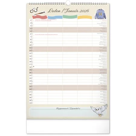 NOTIQUE Nástěnný kalendář Rodinný plánovací Harry Potter 2026, 33 x 46 cm