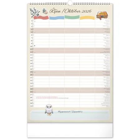 NOTIQUE Nástěnný kalendář Rodinný plánovací Harry Potter 2026, 33 x 46 cm