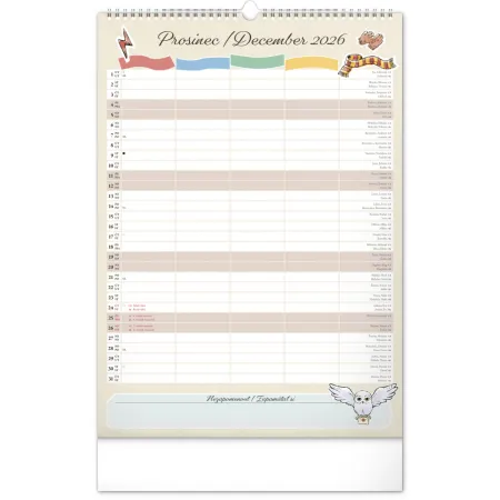 NOTIQUE Nástěnný kalendář Rodinný plánovací Harry Potter 2026, 33 x 46 cm