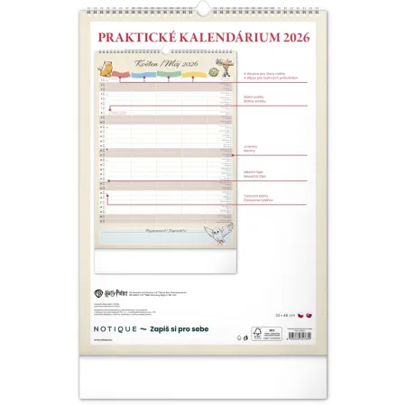 NOTIQUE Nástěnný kalendář Rodinný plánovací Harry Potter 2026, 33 x 46 cm