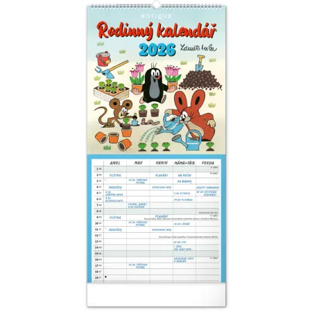 NOTIQUE Nástěnný kalendář Rodinný plánovací Krteček 2026, 21 x 42 cm