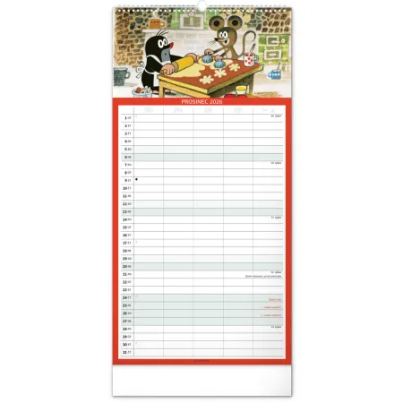 NOTIQUE Nástěnný kalendář Rodinný plánovací Krteček 2026, 21 x 42 cm