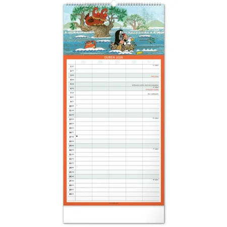 NOTIQUE Nástěnný kalendář Rodinný plánovací Krteček 2026, 21 x 42 cm