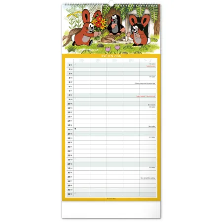 NOTIQUE Nástěnný kalendář Rodinný plánovací Krteček 2026, 21 x 42 cm