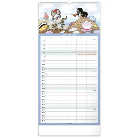 NOTIQUE Nástěnný kalendář Rodinný plánovací Krteček 2026, 21 x 42 cm