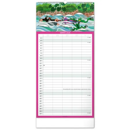 NOTIQUE Nástěnný kalendář Rodinný plánovací Krteček 2026, 21 x 42 cm