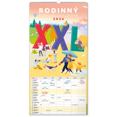 NOTIQUE Nástěnný kalendář Rodinný plánovací XXL 2026, 33 x 64 cm