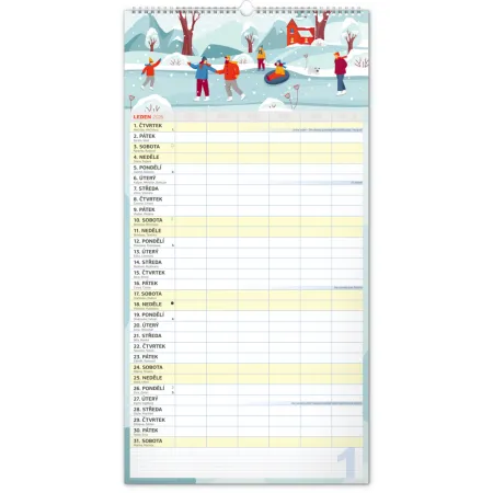 NOTIQUE Nástěnný kalendář Rodinný plánovací XXL 2026, 33 x 64 cm