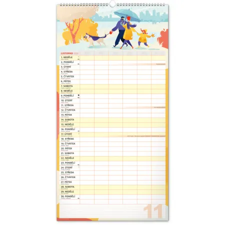 NOTIQUE Nástěnný kalendář Rodinný plánovací XXL 2026, 33 x 64 cm