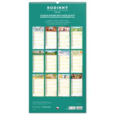 NOTIQUE Nástěnný kalendář Rodinný plánovací XXL 2026, 33 x 64 cm