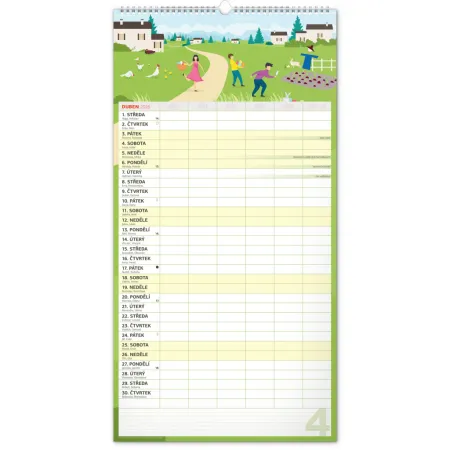 NOTIQUE Nástěnný kalendář Rodinný plánovací XXL 2026, 33 x 64 cm
