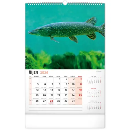 NOTIQUE Nástěnný kalendář Rybářský 2026, 33 x 46 cm