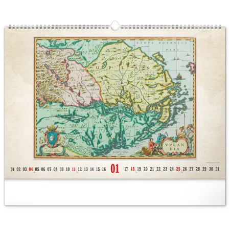 NOTIQUE Nástěnný kalendář Staré mapy 2026, 48 x 33 cm