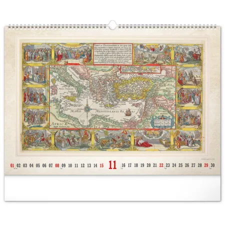 NOTIQUE Nástěnný kalendář Staré mapy 2026, 48 x 33 cm