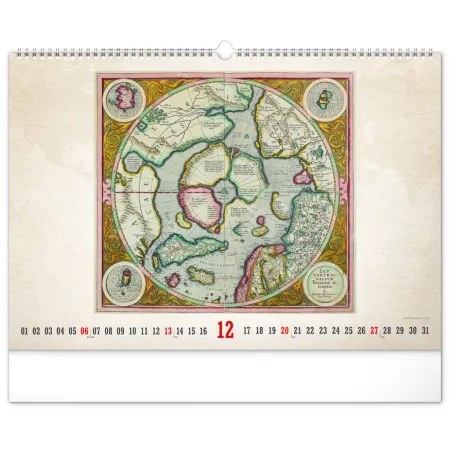 NOTIQUE Nástěnný kalendář Staré mapy 2026, 48 x 33 cm