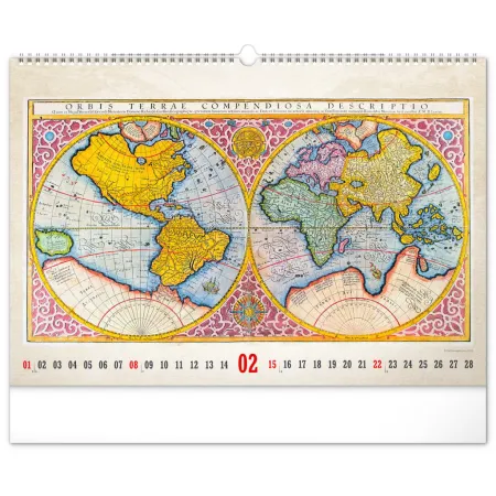 NOTIQUE Nástěnný kalendář Staré mapy 2026, 48 x 33 cm
