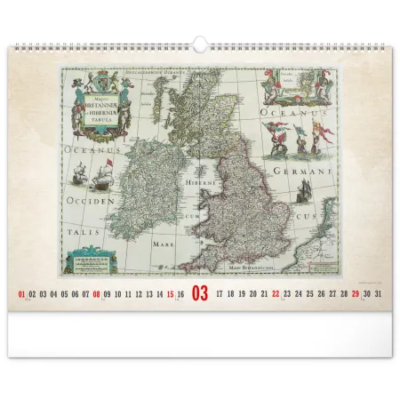 NOTIQUE Nástěnný kalendář Staré mapy 2026, 48 x 33 cm