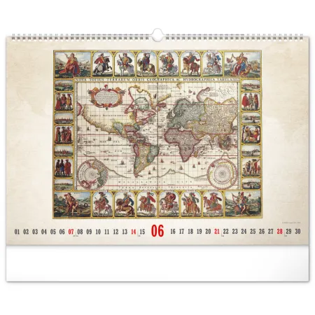 NOTIQUE Nástěnný kalendář Staré mapy 2026, 48 x 33 cm