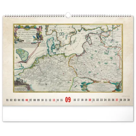 NOTIQUE Nástěnný kalendář Staré mapy 2026, 48 x 33 cm