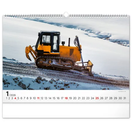 NOTIQUE Nástěnný kalendář Stavební stroje 2026, 48 x 33 cm