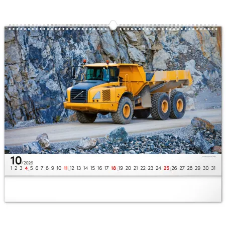NOTIQUE Nástěnný kalendář Stavební stroje 2026, 48 x 33 cm