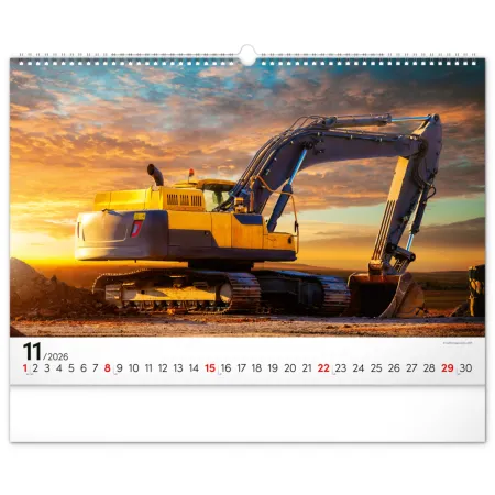 NOTIQUE Nástěnný kalendář Stavební stroje 2026, 48 x 33 cm