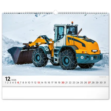 NOTIQUE Nástěnný kalendář Stavební stroje 2026, 48 x 33 cm