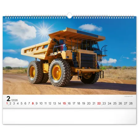 NOTIQUE Nástěnný kalendář Stavební stroje 2026, 48 x 33 cm