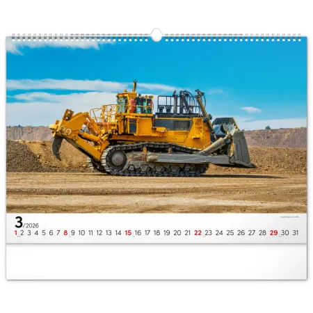 NOTIQUE Nástěnný kalendář Stavební stroje 2026, 48 x 33 cm