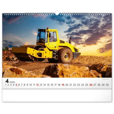 NOTIQUE Nástěnný kalendář Stavební stroje 2026, 48 x 33 cm