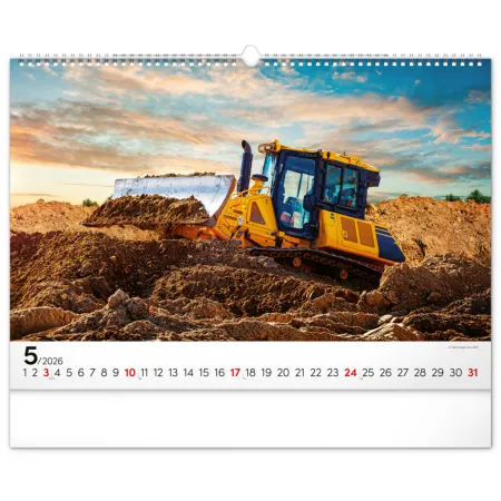 NOTIQUE Nástěnný kalendář Stavební stroje 2026, 48 x 33 cm