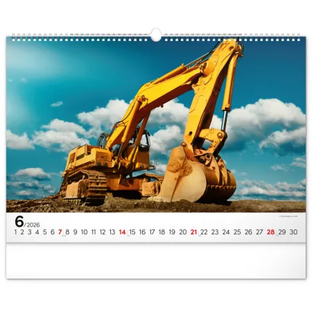 NOTIQUE Nástěnný kalendář Stavební stroje 2026, 48 x 33 cm