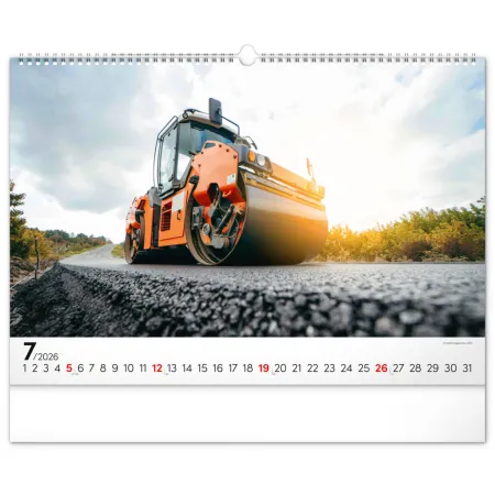 NOTIQUE Nástěnný kalendář Stavební stroje 2026, 48 x 33 cm