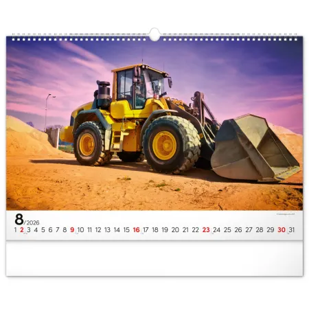 NOTIQUE Nástěnný kalendář Stavební stroje 2026, 48 x 33 cm