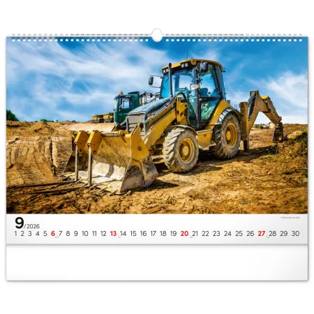 NOTIQUE Nástěnný kalendář Stavební stroje 2026, 48 x 33 cm