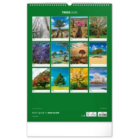 NOTIQUE Nástěnný kalendář Stromy 2026, 33 x 46 cm