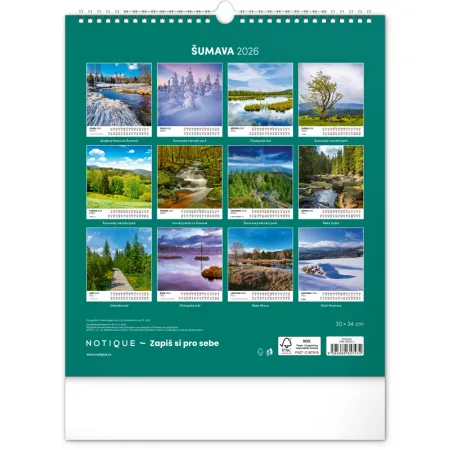 NOTIQUE Nástěnný kalendář Šumava 2026, 30 x 34 cm