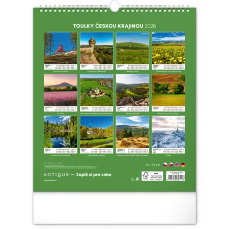 NOTIQUE Nástěnný kalendář Toulky českou krajinou 2026, 30 x 34 cm